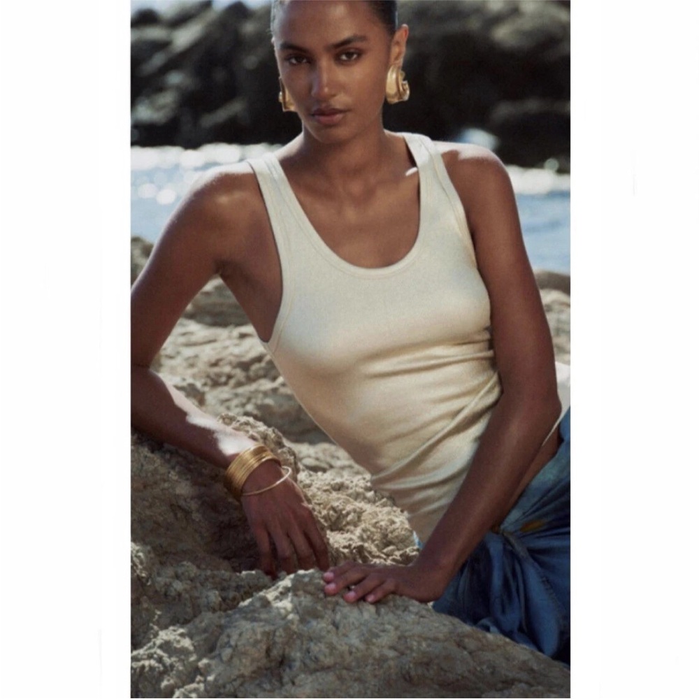 Zara Cream Ribbed Tank Top